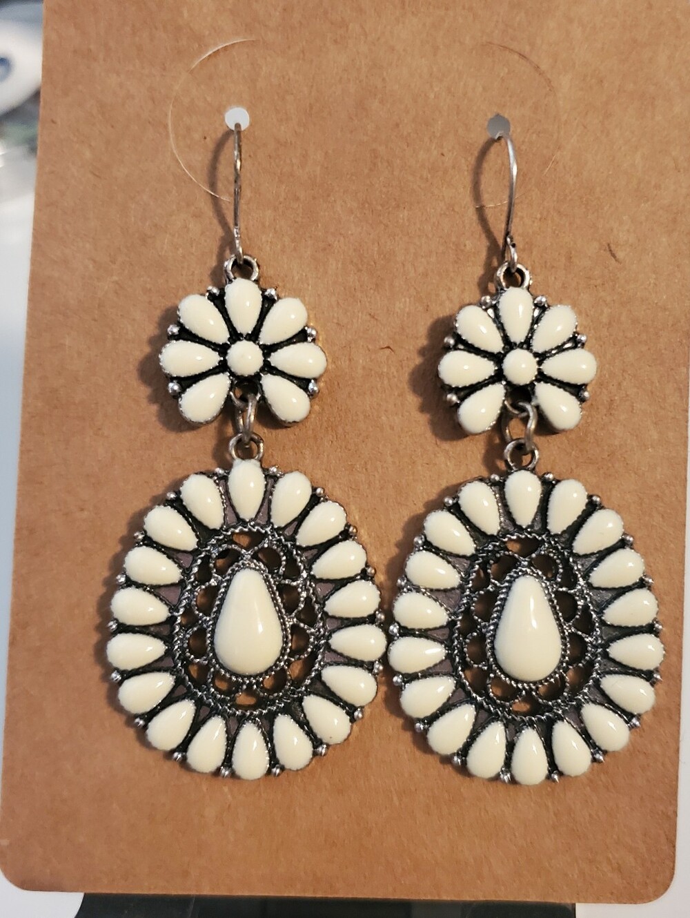 White Floral Drop Earrings